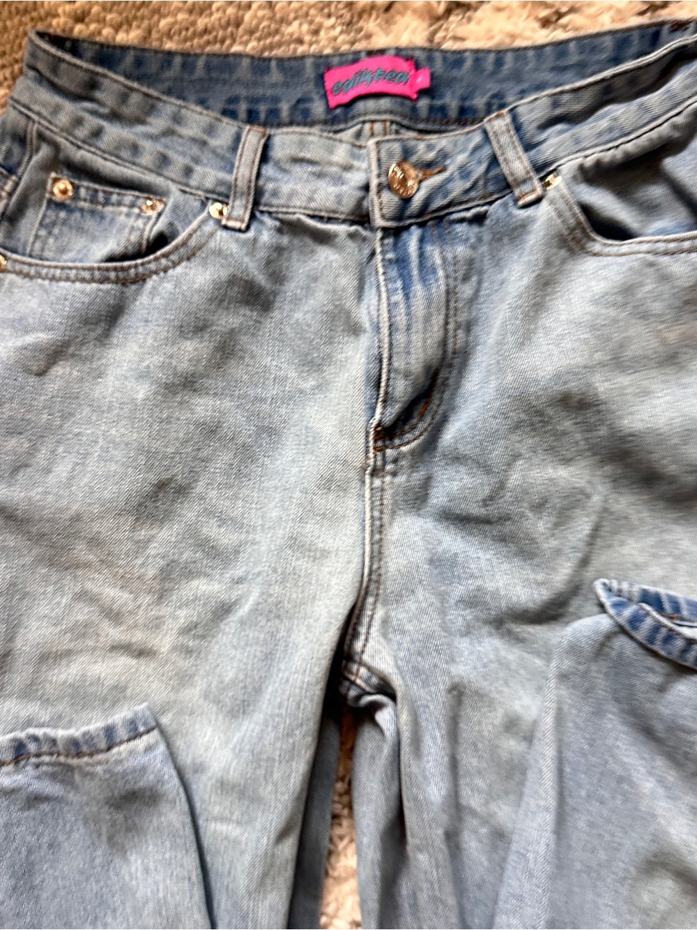 Y2K 🎱 Edikted 🛹 Skater Girl Light Blue Wide Leg low Rise Bag Jeans Small - Picture 11 of 11